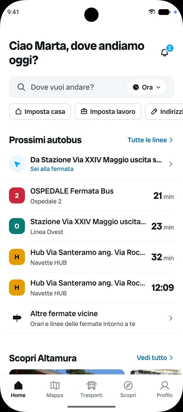 La Home di Muevt: i prossimi autobus dalla fermata più vicina